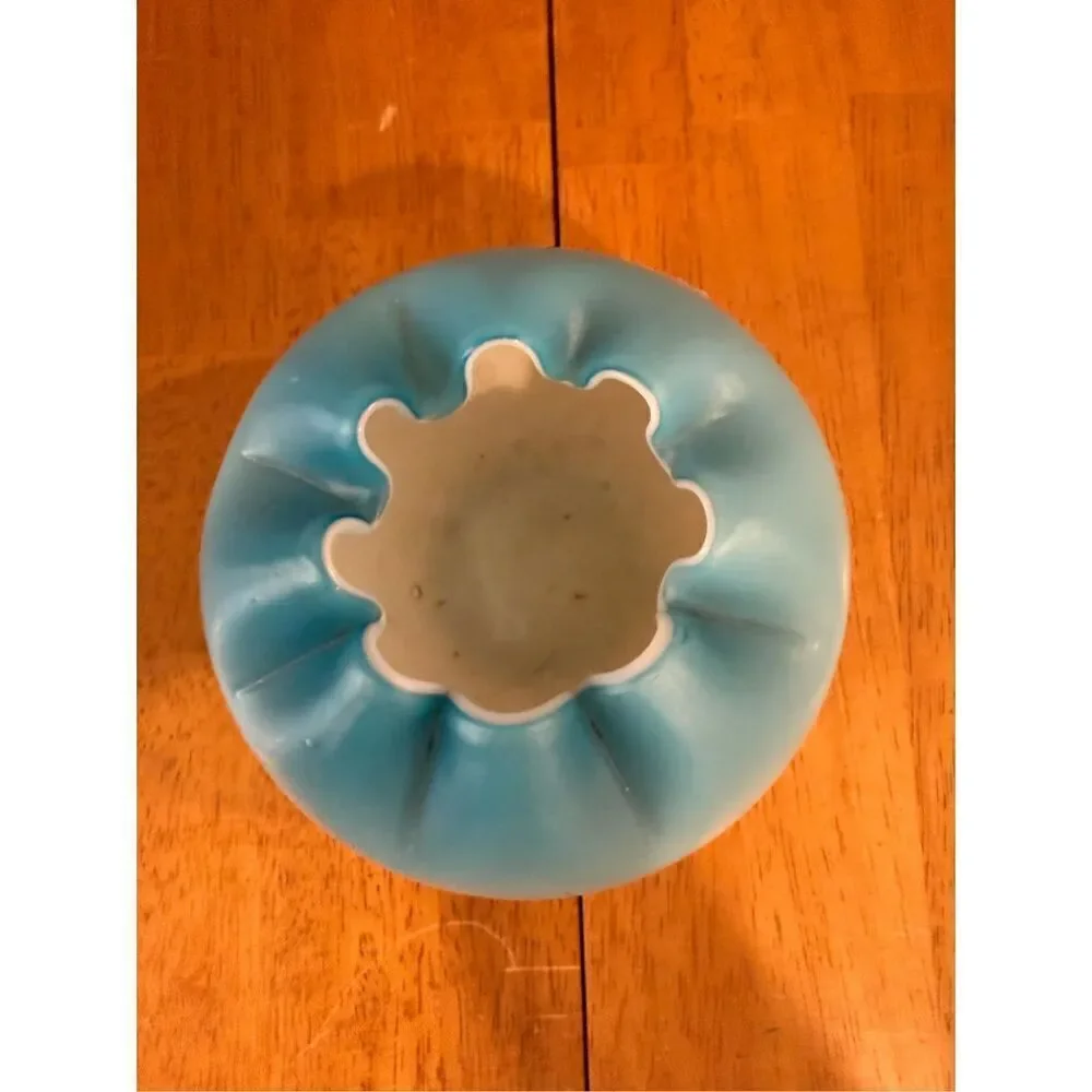 Fenton 1940's Powder Blue White Bowl Vase